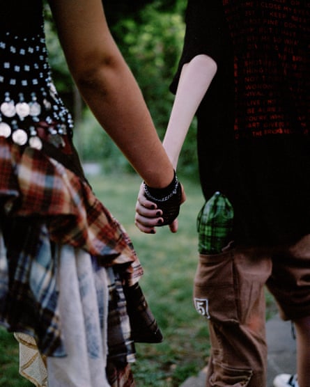 Close up of the two children holding hands