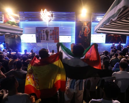 Displaced Palestinians watch the World Cup final in Gaza City, 19 July 2026.