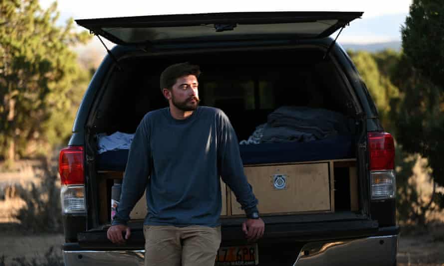 Former Forest Service woodland firefighter Luke Meyer with vehicle