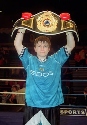 Ricky Hatton with the belt after retaining the WBO Intercontinental light-welterweight title by defeating Ambioris Figuero with a TKO in May 2000