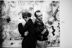 Futura on his opening night at Fun Gallery, with Keith Haring