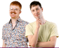 Composite image of David and Dec from the waist up
