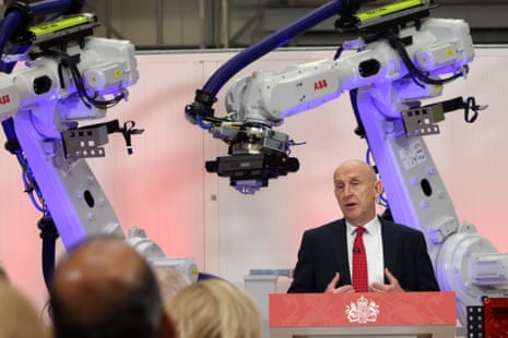 John Healey giving his speech at the Manufacturing Technology Centre in Coventry this morning.