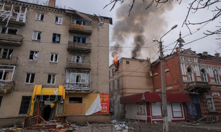 Buildings damaged by a Russian military strike in Bakhmut.