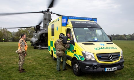 An RAF Chinook helicopter landing by an ambulance near St Mary’s Hospital, on the Isle of Wight, last April to test methods of patient transfer to the mainland.