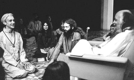 Bhagwan Shree Rajneesh and disciples in Pune, India, in the 1970s.