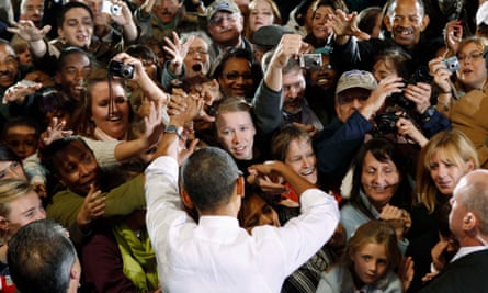 Supporters react as they meet Obama at a campaign rally in Charlottesville, Virginia, in 2010.