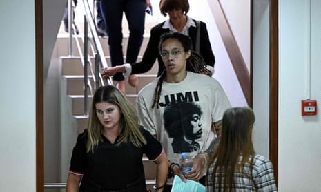 Brittney Griner arrives to a hearing at the Khimki Court, outside Moscow