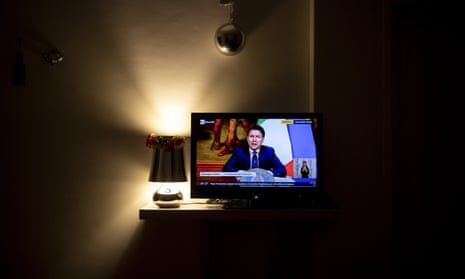Italian Prime Minister Giuseppe Conte announces on a TV live broadcast relaxed new measures starting from May 4th to overcome the national lockdown on April 26, 2020 in Rome, Italy.