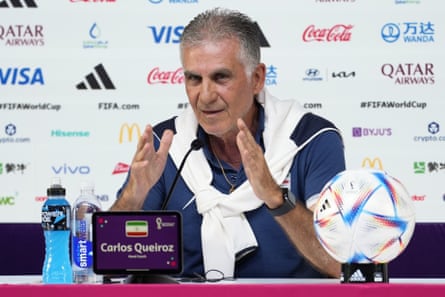 Carlos Queiroz attends a press conference on the eve of the group B World Cup soccer match between Iran and the United States in Doha in 2022