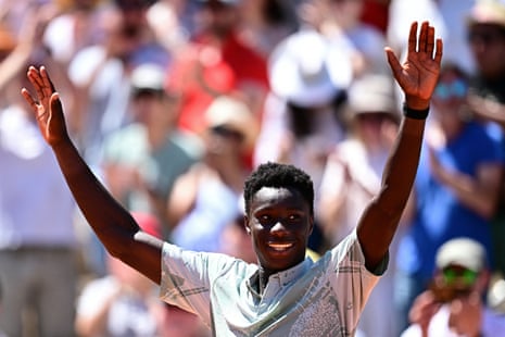 Moise Kouame celebrates his victory over Croatia's Marin Cilic
