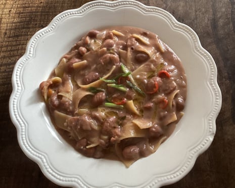 Rachel Roddy’s recipe for pasta e fagioli with coconut, spring onion, chili and lemon 2093