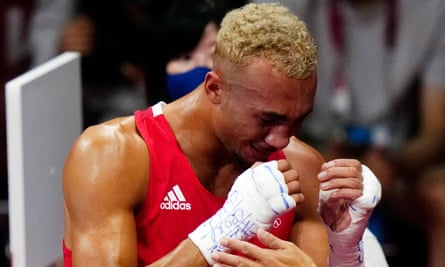 Ben Whittaker reacts tearfully after losing his light-heavyweight final