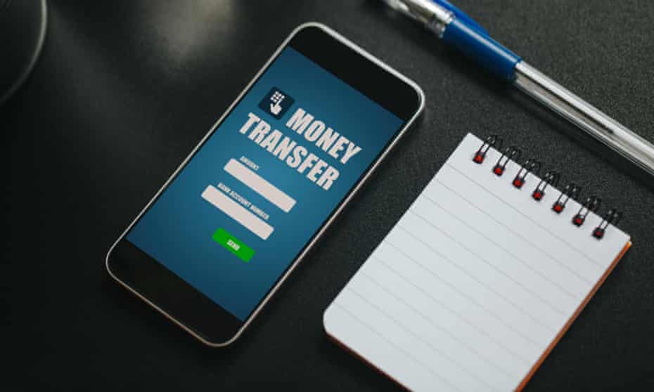 Stock image of bank transfer app.