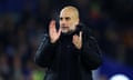 Pep Guardiola applauds the fans after an imperious display from Manchester City at Brighton.