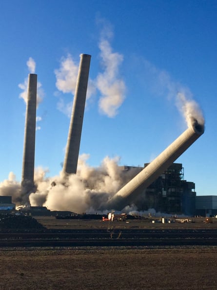 The demolition of a trio of concrete stacks at the Navajo Generating station near Page, Arizona, on 18 December 2020.