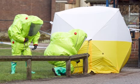 A tent is secured over the bench in Salisbury where Sergei and Yulia Skripal were found critically ill.