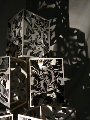 Esme Gower: ‘In order to create an immersive installation, I made cut-out prints into square lanterns which can be arranged and lit so that they produce absorbing shadows.’