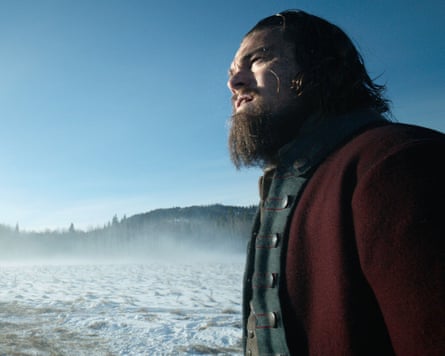 Leonardo DiCaprio against a desolate landscape