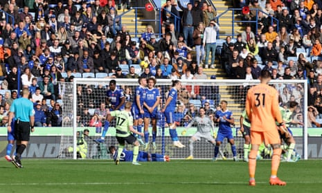 Kevin De Bruyne of Manchester City scores the opening goal of the game from a free kick.