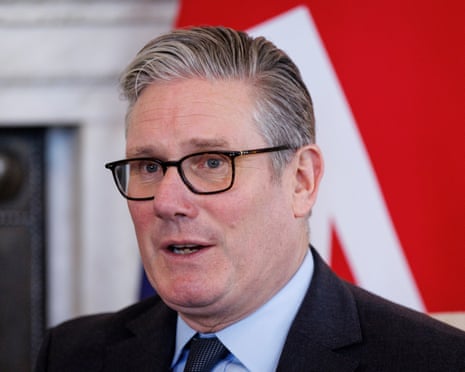 Keir Starmer will colours of the Union Jack in background