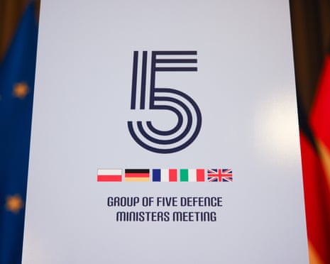 An emblem of European Group of Five (E5) is seen ahead Defence Ministers' meeting in Kraków, Poland.