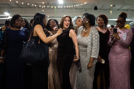 Kamala Harris mingles with attendees at an Alpha Kappa Alpha gala in Columbia, South Carolina, on 25 January.