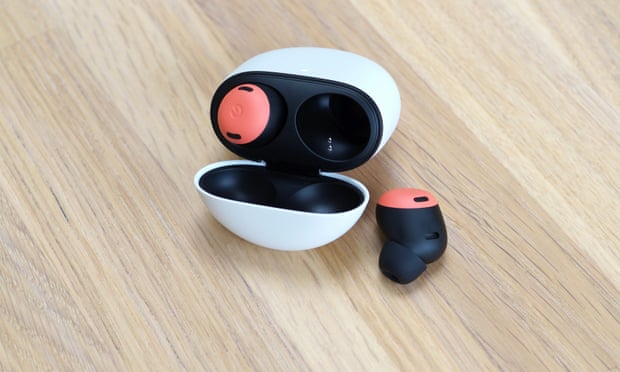 The Google Pixel Buds Pro case opens showing the slot for one of the earbuds.