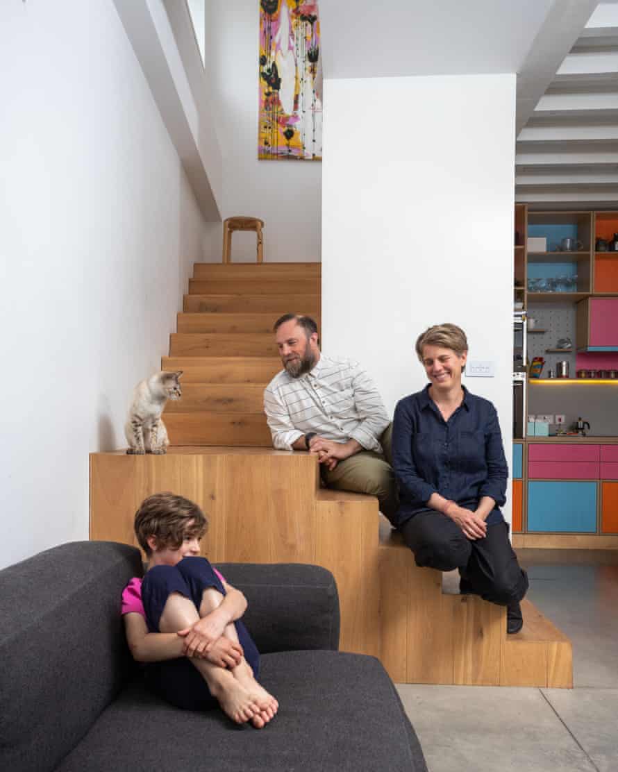 Owners Melanie Schubert, Paolo Vimercati and daughter Ava: the sofa is from Danish brand hay.dk.