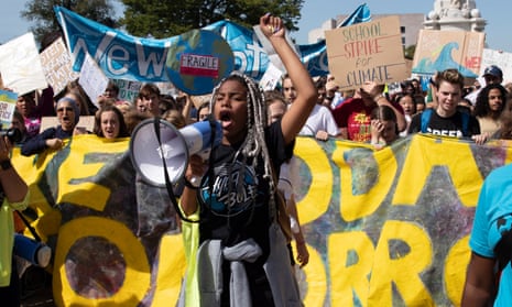 Young people at the DC Climate Strike March in Washington DC, on 20 September 2019 as they become more active around the perils of the climate crisis. 