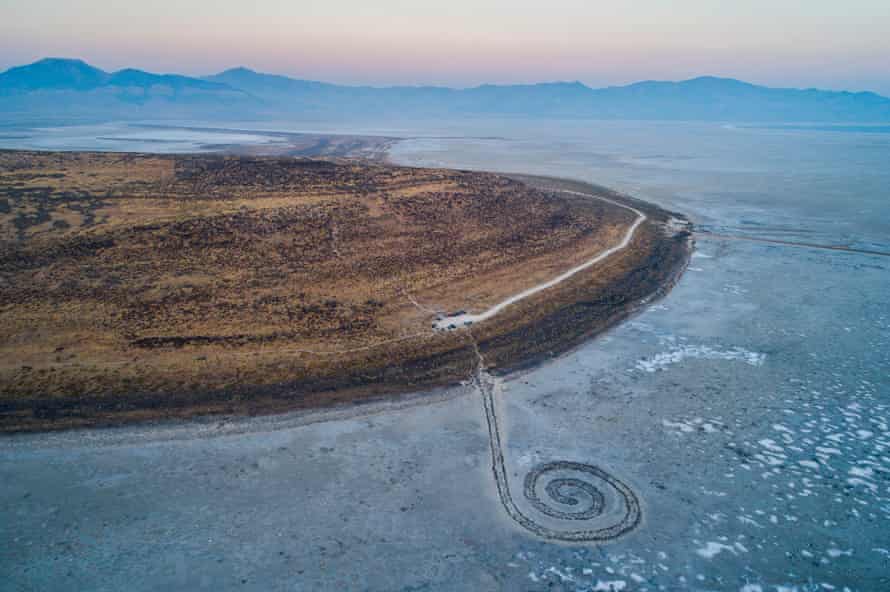 Amazing land art... Robert Smithson's Spiral Jetty Earthworks on Utah's Great Salt Lake.