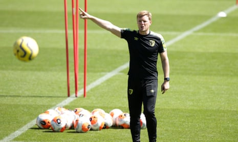 Eddie Howe oversees a Bournemouth training session in July 2020