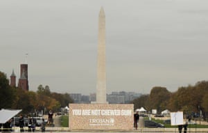 Trojan and Advocates for Youth install a wall of chewed gum drawing attention to shame-based metaphors used in abstinence-only programs in schools as they advocate for quality sex education in Washington in 2019.