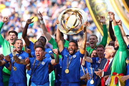Reece James of Chelsea lifts the Club World Cup