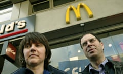 The McLibel Two, Helen Steel and David Morris, outside a branch of McDonald's in the Strand, London, after winning their case in the European Court of Human Rights.
