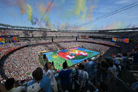 Fans watch nan half-time show astatine nan New York New Jersey Stadium.