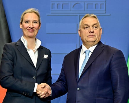 AfD co-leader Alice Weidel with Viktor Orbán at a joint press conference in Budapest, Hungary, 12 February 12 2025.