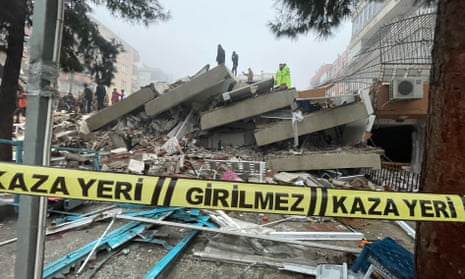 A destroyed building in Şanlıurfa after a 7.8 magnitude earthquake struck Turkey. Scores of people were reported killed in Turkey and Syria.