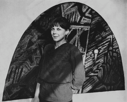 Edita Schubert with her artwork ‘Red Machine’, ca. 1983.