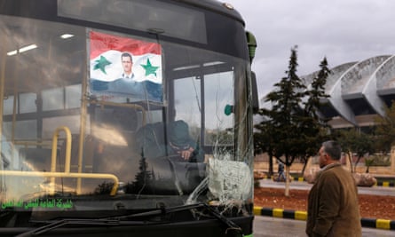 A bus that had been intended to evacuate people from rebel-held eastern Aleppo