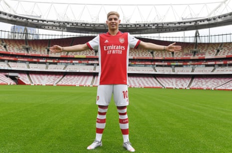 Emile Smith Rowe at the Emirates Stadium after signing a new Arsenal contract.