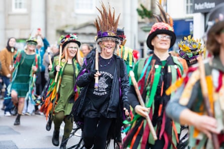 Morris dancers on the march.