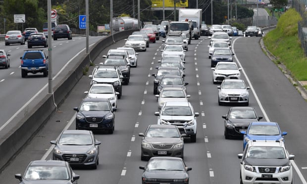 The Pacific Motorway in Logan crowded with cars