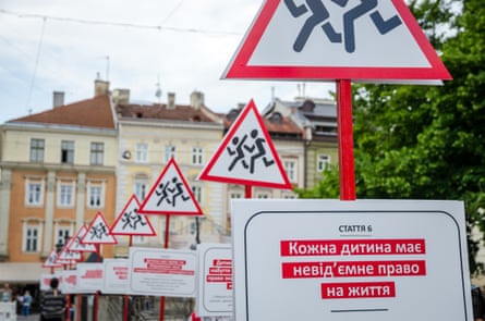 The installation ‘Caution! Children!’ in Lviv on Wednesday.