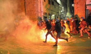 Protests have been held against the increase in coronavirus restrictions.  Here, in Florence, Italy, a group of youths and police clashed during a protest against the new restrictions for the Covid Emergency in 3020, 2020.