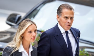 Hunter Biden with Jill Biden and his wife, Melissa Cohen Biden, as he departs court in Wilmington, Delaware, on 10 June.