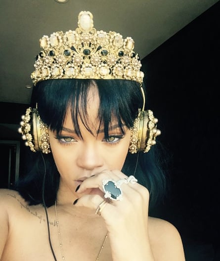Rihanna with D&amp;G headphones.