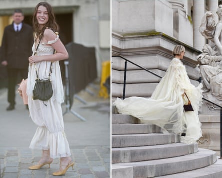 Ever Anderson, left, and Violet Grace Atkinson, right, at the Chloé womenswear fall/winter 2025-2026 show as part of Paris fashion week.