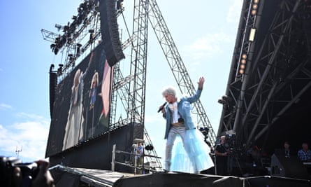 Cyndi Lauper performs on the Pyramid stage.