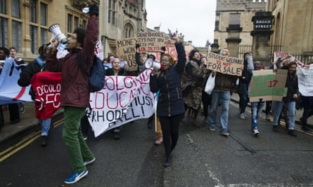 Students protest against the statue of British colonialist Cecil Rhodes at Oxford University in May.